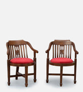 Upholstered Teak Wood Armchair Set-Wooden Crest